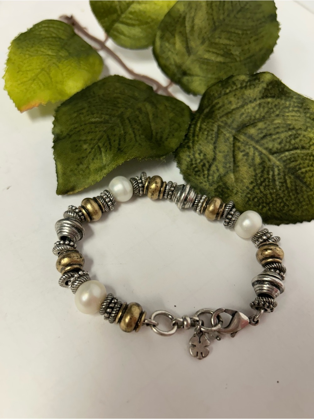 Lucky Brand Women Freshwater Pearl and Mixed Metal Bead Bracelet - Gold & Silver